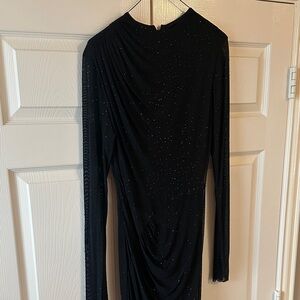 Betsy & Adam Black Long-Sleeve Sparkle Gown